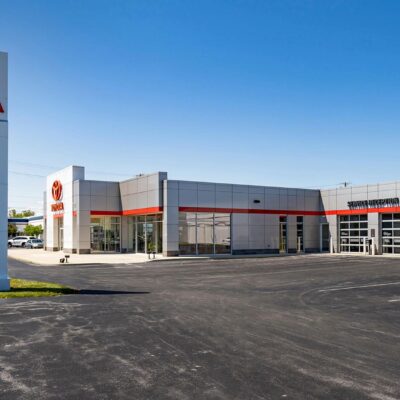 Side angle of auto dealership construction project