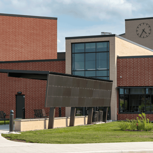Front elevation of an intermediate school construction project