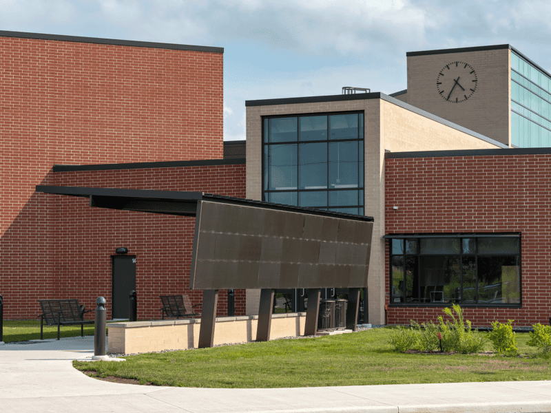 Front elevation of an intermediate school construction project