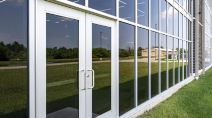 Doors and curtain wall view of Greene County Career Center, for which MDCC served as construction manager as owner's representative