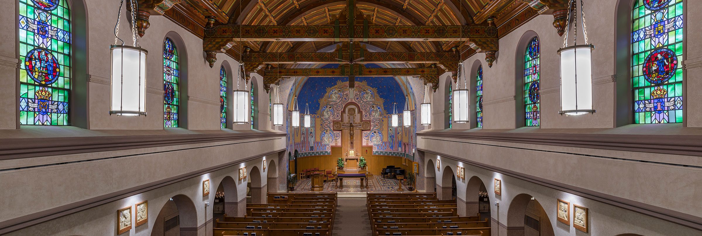 st aloysius commercial construction project church Miller Diversified added forced heating and air into the walls of the church, shown here in a panoramic view from the choir loft