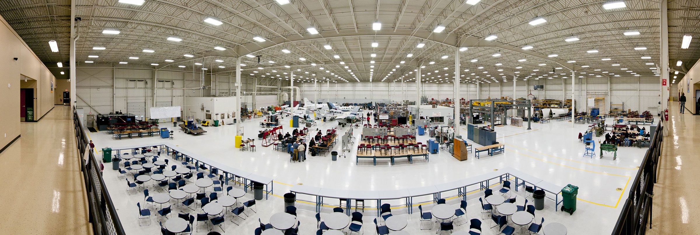 A panoramic view of a large educational facility interior, Miat College of Technology, on of Miller Diversified's many educational construction projects