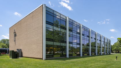 A side angle of the window installation at Notre Dame academy, completed by the commercial construction team at Miller Diversified