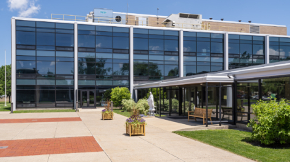 The front entrance of Notre Dame Academy in Toledo with new windows installed by the commercial construction team at Miller Diversified
