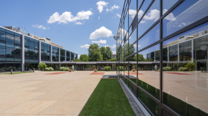 The entrance, front pavilion and windows from an educational construction project completed by Miller Diversfied Commercial Construction