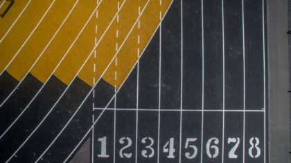 The track pavement showing the starting line of positions 1 through 8 from the Perrysburg High School Track Commercial Construction Project