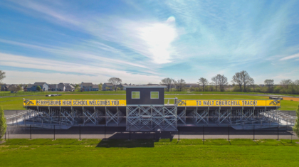 Bleachers viewed from behind in the Perrysburg High School Track Commercial Construction Project